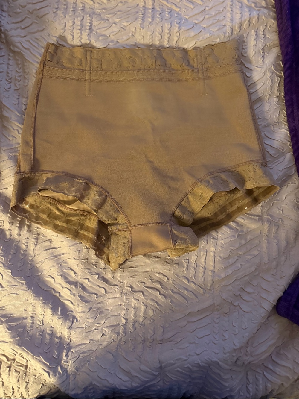 High-Waist Lace Trim Shaping Briefs - Beige